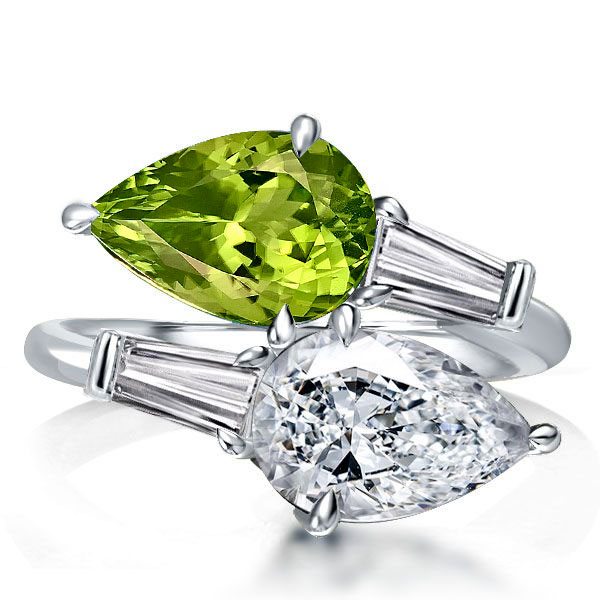 

Italo Peridot Pear Cut Twin Stone Ring Unique Engagement Ring, White