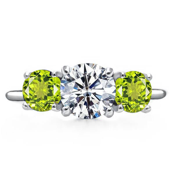 

Italo Peridot Round Cut Three Stone Engagement Ring For Women, White