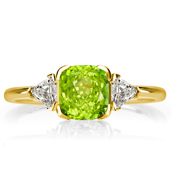 

Italo Peridot Sapphire Cushion Cut Three Stone Engagement Ring, White