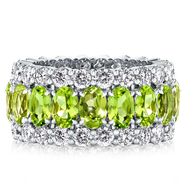 

Italo Peridot Oval Cut White Triple Row Wedding Band For Women