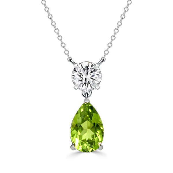 

Italo Classic Peridot Pear Cut Pendant Necklace For Women, White