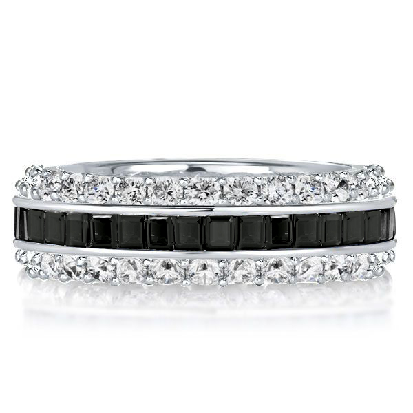 

Italo Black Baguette Triple Row Eternity Wedding Band For Women, White