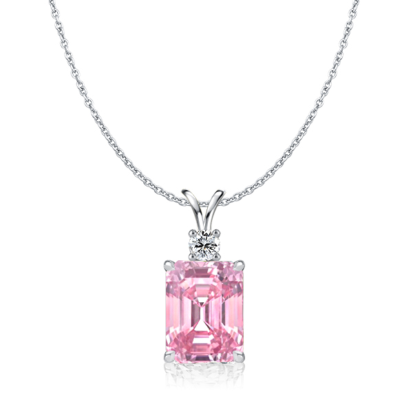 

Italo Emerald Cut Emerald Pink Pendant Necklace For Women, White