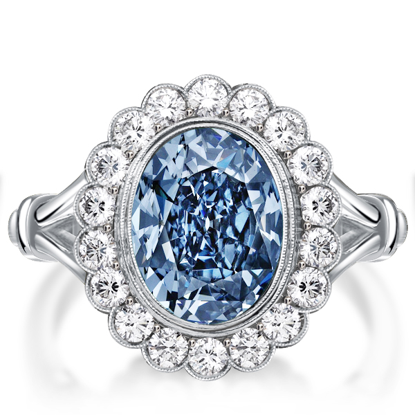 

Italo Milgrain Oval Cut Blue Topaz Engagement Ring Halo Ring, White