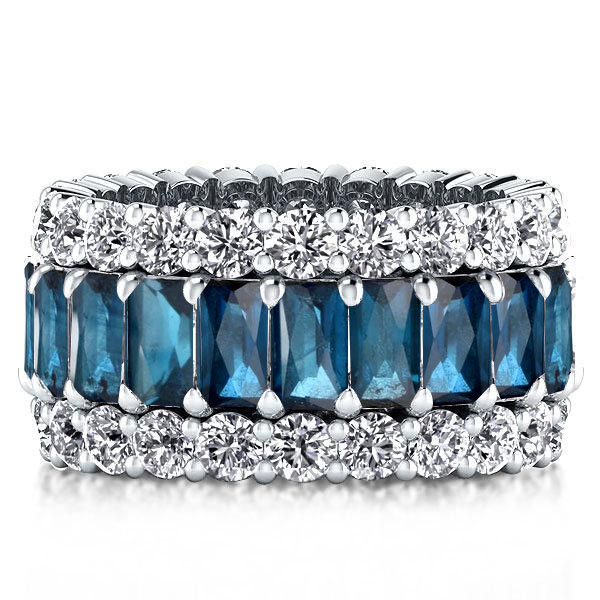 

Italo Created Blue Topaz Radiant Cut Eternity Wedding Band, White