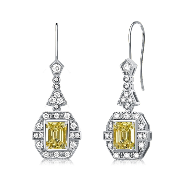 

Art Deco Yellow Topaz Emerald Cut Drop Earrings For Women, White