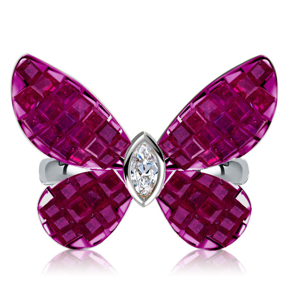 

Dancing Butterfly Ruby Sapphire Engagement Ring For Women, White