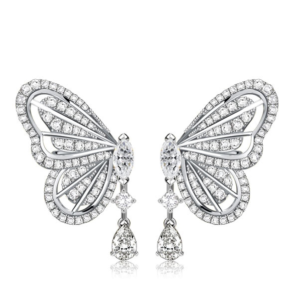 

Dancing Butterfly White Sapphire Silver Drop Earrings For Women