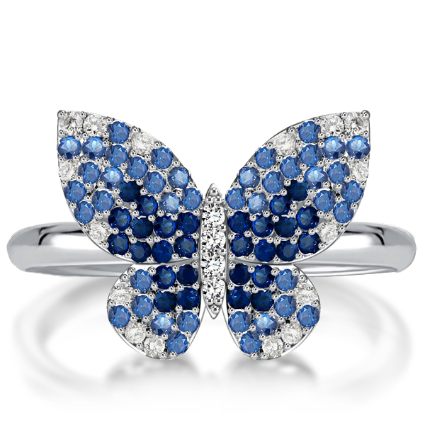 

Dancing Butterfly Blue Sapphire Engagement Ring Butterfly Ring, White