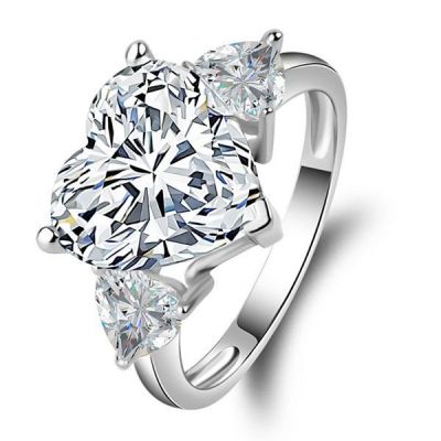 Created Blue and Created White Sapphire Heart Halo Double Row Ring in  Sterling Silver - CBG001058