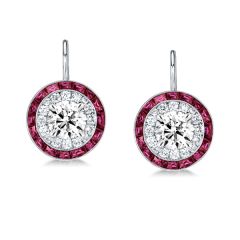 Luxury Halo White & Garnet Drop Earrings