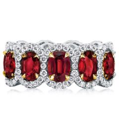 Halo Oval Created Garnet Eternity Wedding Band