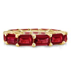 East West Created Garnet Emerald Eternity Wedding Band