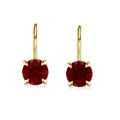 4 Prong Round Cut Created Garnet Drop Earrings