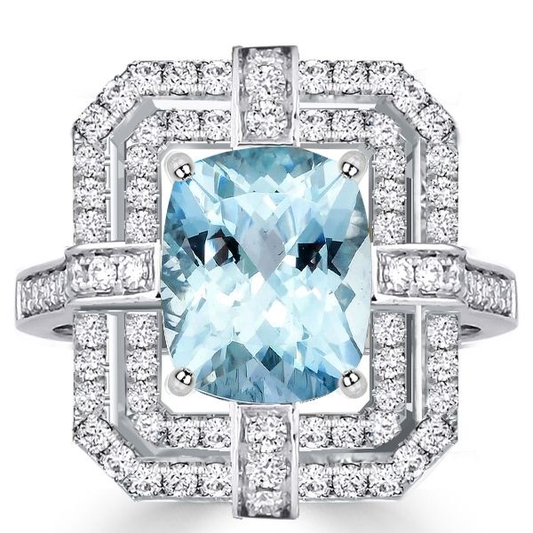 Cushion-Cut Aquamarine and Lab-Created White Sapphire Ring with Enhanced  Champagne Diamonds in 14K White Gold | Zales Outlet