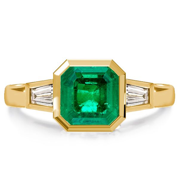 Asscher Cut Emerald Green Three Stone Engagement Ring | Italo Jewelry