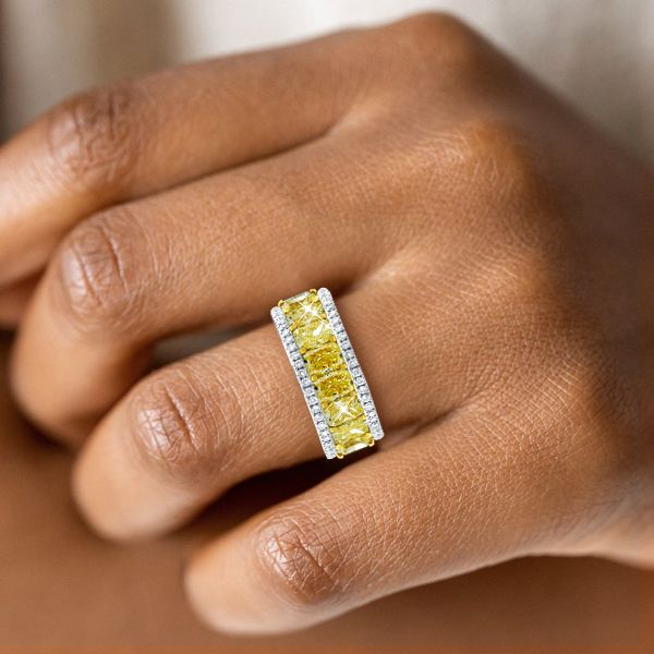 2 Tone Wedding Bands Two Tone Triple Row Cushion Yellow Wedding Band