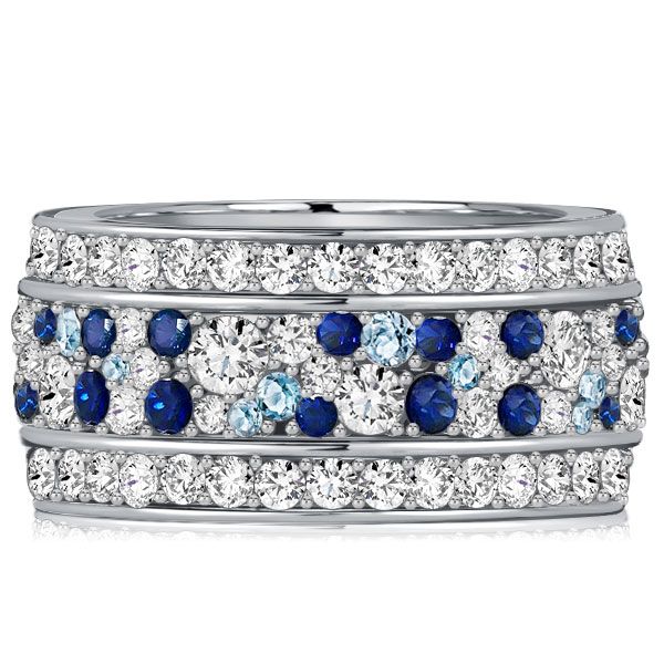 Blue Sapphire Rings Multi Row Eternity Wedding Band In Silver | Italo ...