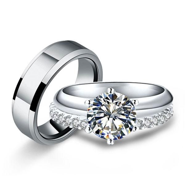 Italo Solitaire Ring Set Wedding Ring Sets His and Hers