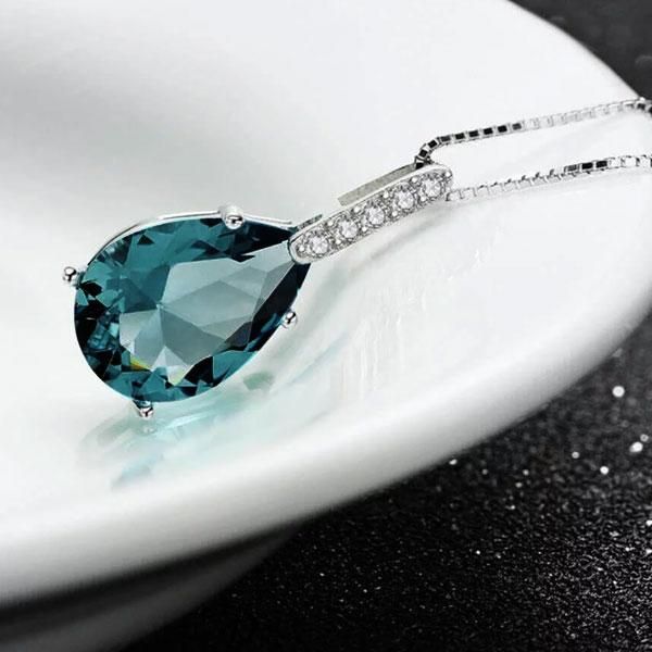 Aquamarine Diamond Necklace | Womens Aquamarine Necklace | Teardrop Ne –  Minx London