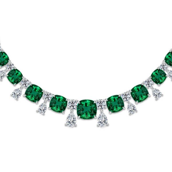 Cushion Cut Emerald Necklace, Earrings, Ring 3 piece Jewelry Set