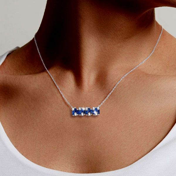 Blue Sapphire Bar Necklace