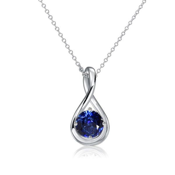 925 Sterling Silver Round deals 2.00ct Blue & White Sapphire Pendant Necklace