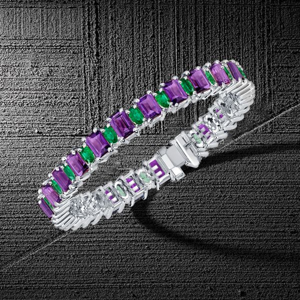 Baguette Cut Amethyst Tennis Bracelet, Unique 925 sterling silver Amethyst Bracelet for women, Anniversary Bracelet gifts for mother top Women