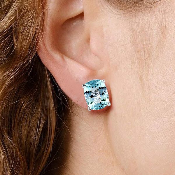 Cushion Cut Aquamarine Stud Earrings