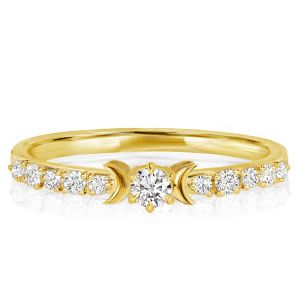 Dainty Golden Moon & Stars Engagement Ring