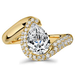 Italo Pear Shaped Engagement Ring Paved Band Pear Trace Ring