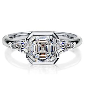 Italo Asscher Cut 3 Stone Engagement Ring Sterling Silver Rings