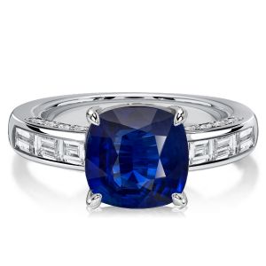 Italo Channel Set Blue Sapphrie Cushion Cut Engagement Rings