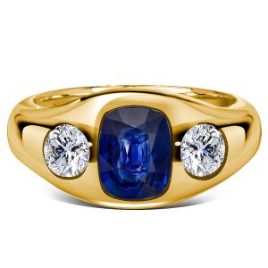 Italo 3 Stone Blue Sapphire Cushion Cut Engagement Rings