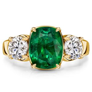 Italo 3 Stone Emerald Sapphrie Cushion Cut Engagement Rings