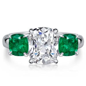 Italo 3 Stone Cushion Cut Engagement Rings Emerald Ring