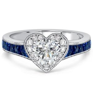 Italo Blue Sapphire Heart Cut Halo Wedding Rings For Women