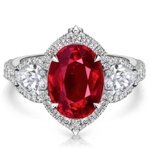 Italo Oval Cut Ruby Ring Halo Engagement Ring For Women