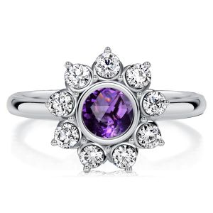 Italo Halo Amethyst Vintage Engagement Ring Cluster Ring