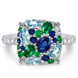 Italo Micro Pave Aquamarine Ring Multi Color Wedding Rings