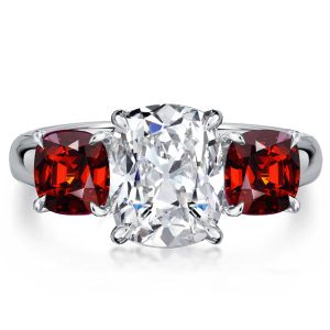 Italo 3 Stone Garnet Cushion Cut Engagement Rings