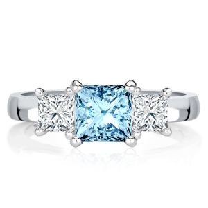 Italo Princess Cut Aquamarine Three Stone Rings