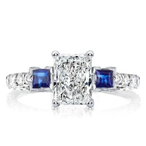 Italo White Sapphire Radiant Cut Three Stone Engagement Ring