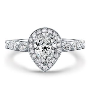 Italo Milgrain Halo Pear Shaped Engagement Ring For Women