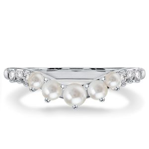 Pearl Half Eternity Wedding Band In Sterling Silver