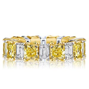 Two Tone Radiant Cut Yellow & White Sapphire Wedding Band