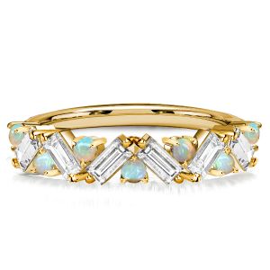 Italo Baguette Cut Opal Half Eternity Wedding Band For Women