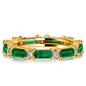Italo Golden Emerald Green Eternity Wedding Band Stackable Ring