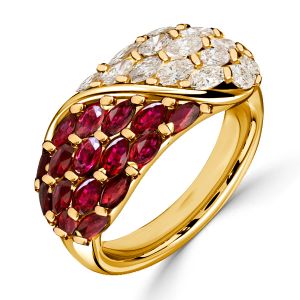 Italo Marquise Cut White & Ruby Band Anniversary Rings