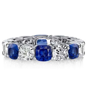 Italo White & Blue Sapphire Cushion Cut Eternity Band